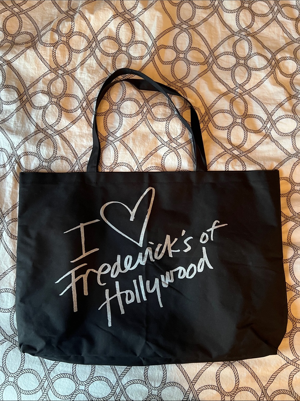 Frederick's of Hollywood Black Canvas Tote with Silver Script